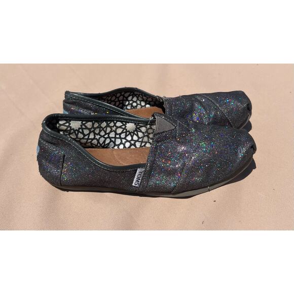 Toms Classic Alpargata Flat Shoes Sparkly Black Canvas Slip On Loafer Sz 7 - Picture 3 of 10